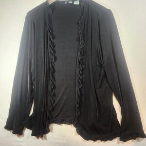 Laura Ashley‎ Black Ruffle Trim Open Front Cardigan Long Sleeve Acetate Blend L